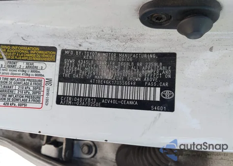 2007 Toyota Camry Le z USA, uszkodzony, nr VIN 4T1BE46K17U556648